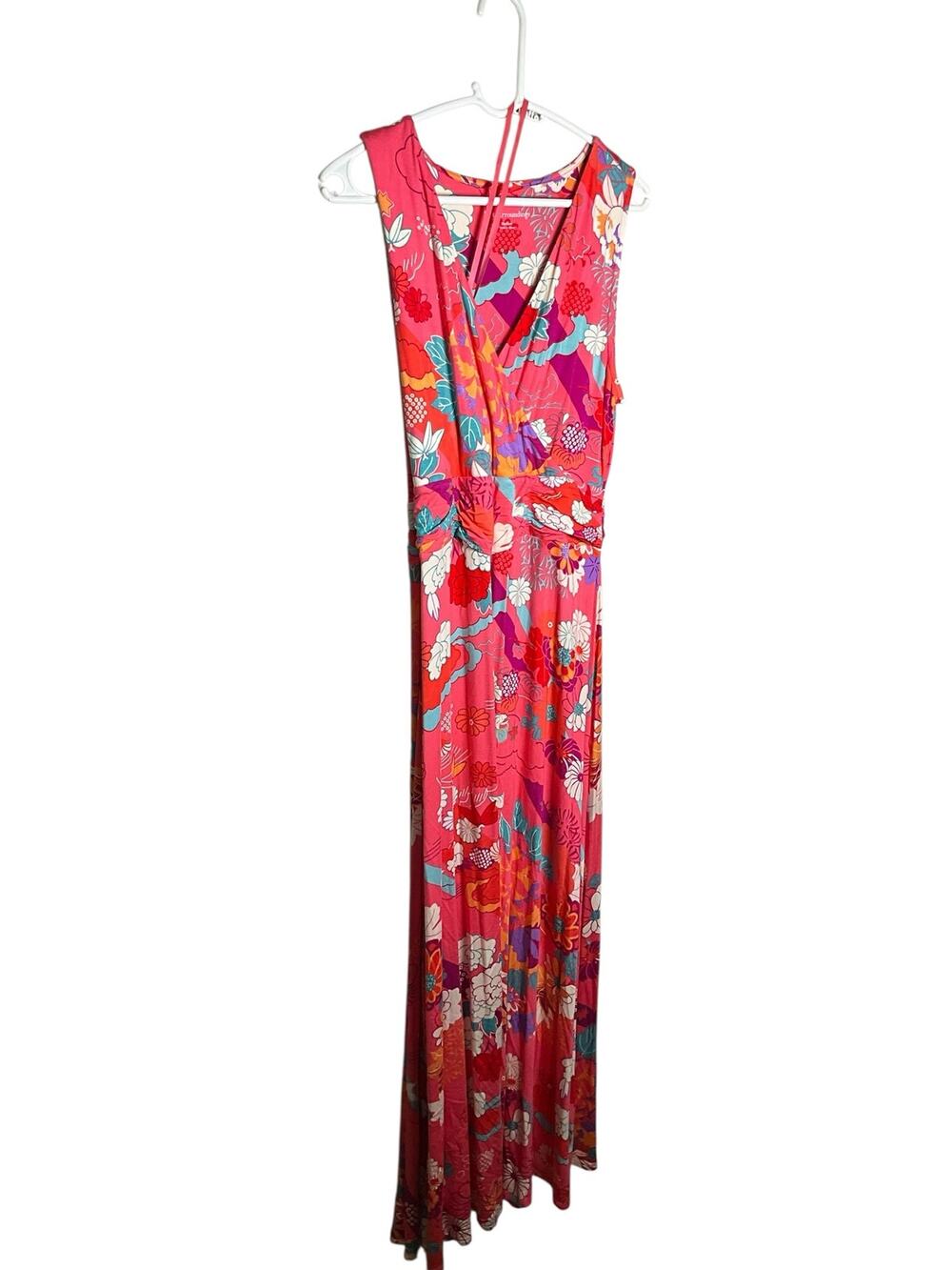 Soft Surroundings Maxi Dress Women's M Multicolor Floral Sleeveless Wrap V Neck